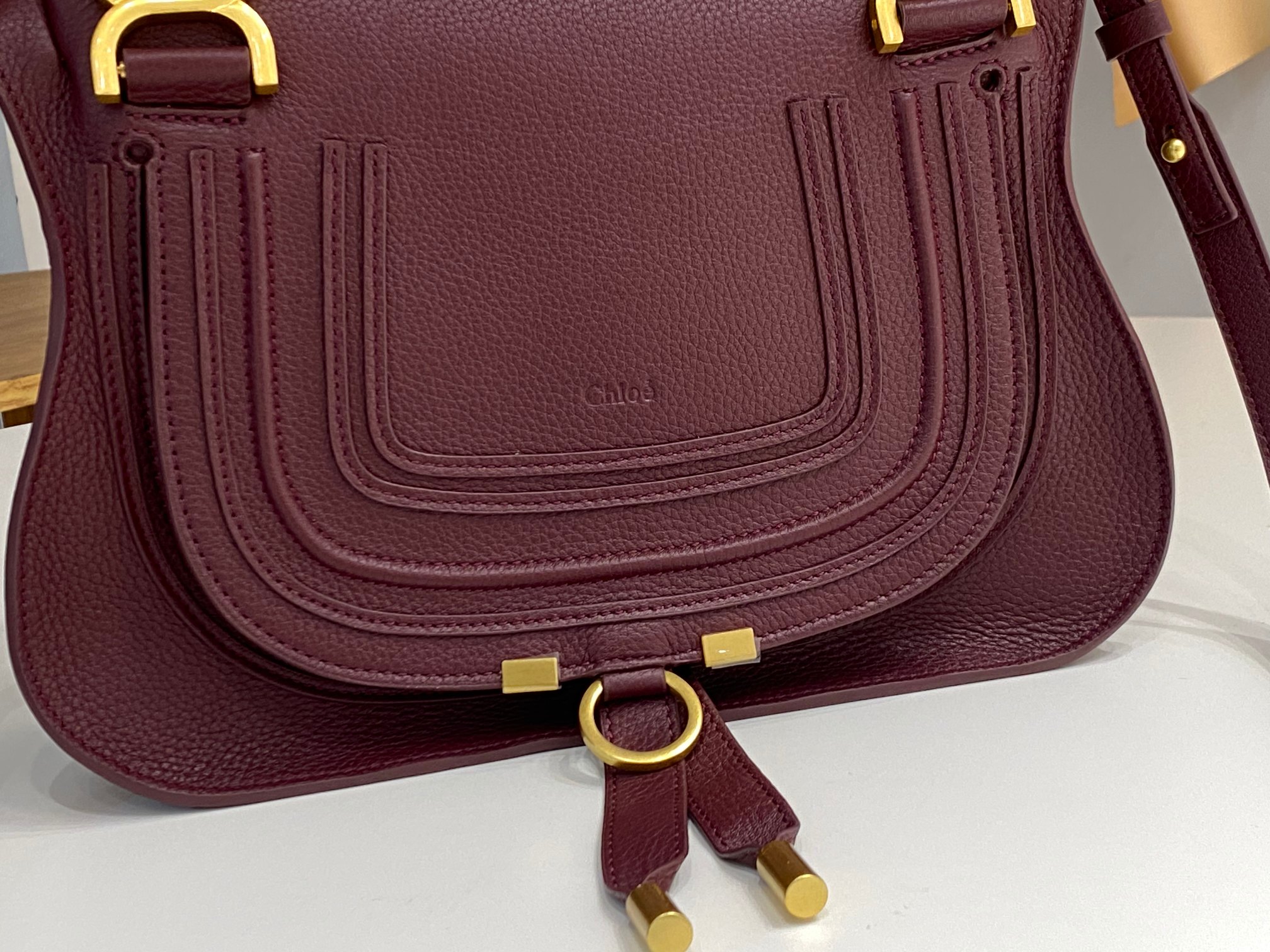 Chloe Small Marcie Bag In Bordeaux Grained Leather